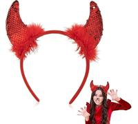 ALL IN HERE Red Sequin Devil Horns Headband Halloween Fancy Dress Costume Accessory
