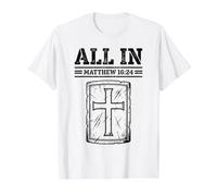 All in Matthew 1624 Crusader Cross Shield Faith Christian Value Graphic T-Shirt, Men, White, S