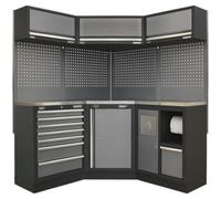 All-In-One 1.6M Garage Corner Storage System - Modular - Stainless Steel Worktop