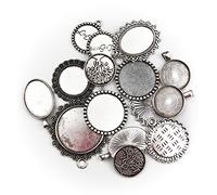 ALL in ONE 15pcs Mixed Cabochon Frame Setting Tray Pendant for DIY Jewelry Making (Silver) by All In One