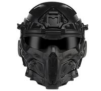 All-In-One Airsoft Full Face Mask Tactical Helmet With Built-in Tactical Headset, Anti-Fog Fan, Visor Sliding Goggles for Military Airgun Cosplay CS Paintball Hunting (Black)