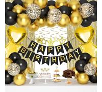All-in-One Birthday Party Decorations Set - 150PCS Complete Kit with Banner, Balloons, Fringe Curtains, Swirls & Cake Toppers for Kids/Adults, Women/Men Indoor & Outdoor Celebrations