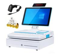 All-In-One Cash Register, With 15.6 In Single/Dual Touch Screen, Complete Cash Register, Includes Receipt Printer, Keyboard, Cash Drawer, Barcode Scanner, 10 Paper Rolls White-SingleScreen