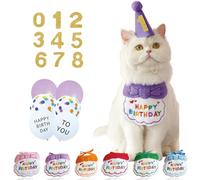 All-in-One Cat Birthday Party Set- Reusable Adjustable Hat & Bandana Decorations with Age Numbers | Complete Kitty Celebration Kit for Memorable Milestones（Purple）