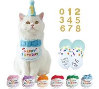All-in-One Cat Birthday Party Set- Reusable Adjustable Hat & Bandana Decorations with Age Numbers | Complete Kitty Celebration Kit for Memorable Milestones（Blue）