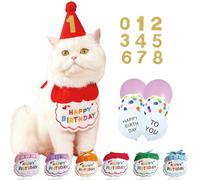 All-in-One Cat Birthday Party Set- Reusable Adjustable Hat & Bandana Decorations with Age Numbers | Complete Kitty Celebration Kit for Memorable Milestones（Red）