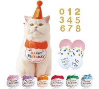 All-in-One Cat Birthday Party Set- Reusable Adjustable Hat & Bandana Decorations with Age Numbers | Complete Kitty Celebration Kit for Memorable Milestones（Orange）