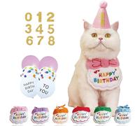 All-in-One Cat Birthday Party Set- Reusable Adjustable Hat & Bandana Decorations with Age Numbers | Complete Kitty Celebration Kit for Memorable Milestones（Pink）