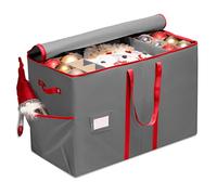 All-In-One Christmas Bauble Storage Box - Xmas Storage Box for Figurines and Accessory - Fits 80 of 7.6cm Ornaments, Baubles Storage Container Featuring Durable Carry Handles, Side Pockets & Card Slot