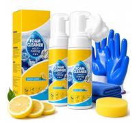 All-in-One Cleaner Kit with Wipe & Sponge, All-Purpose Rinse-Free Foam Cleaner Spray Breaks down Stubborn Dirt Fast, Foam Cleaner Multi Purpose Works on Kitchens, Bathrooms, Car Interior & More (2PCS)