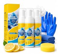 All-in-One Cleaner Kit with Wipe & Sponge, All-Purpose Rinse-Free Foam Cleaner Spray Breaks down Stubborn Dirt Fast, Foam Cleaner Multi Purpose Works on Kitchens, Bathrooms, Car Interior & More (3PCS)