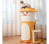 All-in-One Design Cute Yellow Duck Multifunctional Cat Tree and Cat House Up to 75Kg - Easy Assemble Cat Castle for Cats,S (Yellow Medium)