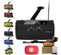 All-in-One Emergency Solar Powered Radio, Solar Powered Hand Crank Radio, Solar Powered Radio with Hand Crank, Solar Powered Radio Flashlight and Phone Charge, Rsolar Powered Emergency Radio (Black)
