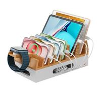 All In One Family Dock Station, Wooden Bamboo Charge Stand, Dock Rack Organizer for Multiple Devices for Mobile Phones, Tablets, Laptop, Smart Watch -No Charger Power Supply(Natural + White)