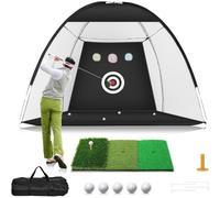All-in-One Golf Practice Net 10x7ft - Indoor Outdoor Golf Driving & Chipping Net with Tri-Turf Mat, 6 Balls, 3 Rubber Tees, Carry Bag