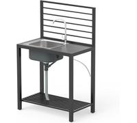All-in-One Grey Aluminum Outdoor Kitchen Island Featuring Stainless Steel Sink, Faucet, & Protective Cover for a Seamless Cooking Experience!