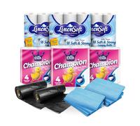 All-in-One Household Bulk 54 Toilet Roll12 Kitchen Rolls100 Bin Bags 55L 100 All Purpose Cloths Home Essentials