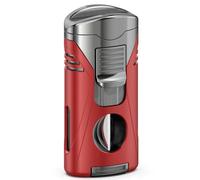All-in-One Jet Lighter, 4 Jet Flames, Gifts for men, Soft Touch Burgundy, without Butane