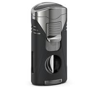 All-in-One Jet Lighter with V Cutter Set, 4 Jet Flames, Gifts for men, Soft Touch Black, without Butane