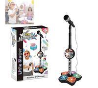 All in One Kids Karaoke Machine with Stand Up Microphone - 3-12 Years Old Musical Toy with Echo Effect & Flashing Stage Light Base, Adjustable Height Star Karaoke Toy (Black)