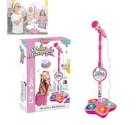All in One Kids Karaoke Machine with Stand Up Microphone - 3-12 Years Old Musical Toy with Echo Effect & Flashing Stage Light Base, Adjustable Height Star Karaoke Toy (Pink)