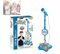All in One Kids Karaoke Machine with Stand Up Microphone - 3-12 Years Old Musical Toy with Echo Effect & Flashing Stage Light Base, Adjustable Height Star Karaoke Toy (Blue)