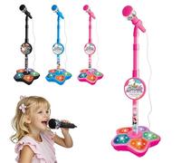 All in One kids Microphone With Stand, Portable Karaoke Machine for Kids with Adjustable Height & Flashing Stage Lights, Christmas Birthday Gifts for Little Singers (Pink)