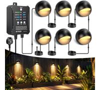 All-in-One Low Voltage LED Deck Lights Kit, 6 Pack IP67 Waterproof Garden Fence Lights with 24W Transformer Sensor and Timer, 3000K Warm White Outdoor Deck Lighting for Step, Patio and Garden