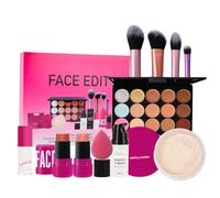 All in One Makeup Kit, 15 Colors Concealer Palette with Face Stick Powder Primer Lip Oil Puff Oval Brush, 11Pcs Full Cosmetics Makeup Kit Set, Face Make up Gift Set for Girls Ladies Women Beauty