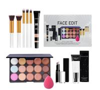 All in One Makeup Kit, 15 Colors Concealer Palette with Primer Concealer Stick Puff Oval Brush, 10Pcs Full Cosmetics Makeup Kit Set, Face Make up Gift Set for Girls Ladies Women Beauty