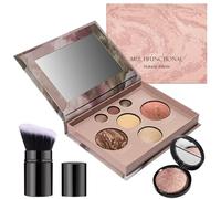 All-in-one Makeup Kit,Baked Starter Kit Full Size,Baked Balance & Brighten Powder Foundation & Retractable Angled Brush Multi-Functional Makeup Palette Gift Set (SET A)