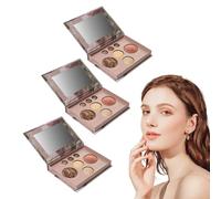 All in One Makeup Palette with Baked Foundation & Retractable Kabuki Brush, Subtle Beauty Makeup Stack for Mature Skin, Face & Eyeshadow Palette, All-in-One Kit withNeutral Eyeshadows (3 Boxes)