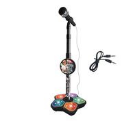 All in One Microphone Toy for Kids with Adjustable Stand,Karaoke Machine Toy with Music & Light, 4 Drum Sounds & 12 Dance Modes, Move to Play, Christmas Birthday Gift (Black)