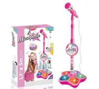 All-in-One Microphone Toy, Kids Microphone and Stand, Mini Karaoke Machine 1 Microphones, Adjustable Kids Karaoke Machines with Flashing Stage Lights, Children Sing Musical Toy (Pink)