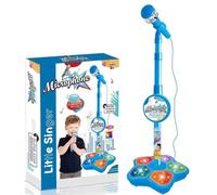 All-in-One Microphone Toy, Kids Microphone and Stand, Mini Karaoke Machine 1 Microphones, Adjustable Kids Karaoke Machines with Flashing Stage Lights, Children Sing Musical Toy (Blue)