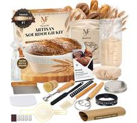 All-in-One Mirafolk Sourdough Starter Kit - Bread Making Kit with 10in Oval Proofing Basket,Cloth Liner, Jar, Dough Whisk and Scraper, Bread Making Tools - Baking Accessories for Kitchen