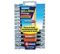 All in One Multi Purpose Multi Fix Use Assorted Size Wall Plugs Heavy Duty Raw Rawl Plug Fixings Brick Stone Cement Concrete Hollow Cavity Partition Partitioning Drywall Professional Hanging Clamps Screw Fixing in Different Sizes Pack of 52