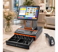 All in One Pos System Cash Register, 15.6" Touch Screen, Built-In Thermal Printer, I5 Processor, 8GB RAM, 128GB SSD, Barcode Scanner and Drawer for Small Business Retail and Restaurant Use Black