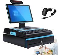 All in One POS System Retail, Smart Cash Register, Dual-Core I5 + 8GB DDR3 + 128GB SSD, 15.6" Multi-Touch Screen, 58mm High-Speed Printing, Metal Cash Drawer, Inventory Tracking Blue