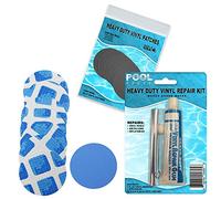 All-in-One Repair Kit for Above-Ground Pools | Fast, Underwater-Capable Peel-and-Stick OR Adhesive Glue-Down Vinyl Patches & for Easy Set and Frame Pools Blue Glue On