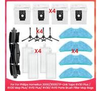 All-in-One Replacement Parts Kit for Philips HomeRun 2000/3000 and TP-Link Tapo Vacuum: Roller Brush, Side Brushes, HEPA Filter, Mop Cloth, Dust Bags
