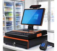 All in One Retail POS System, Smart Cash Register, 15.6" Multi-Touch Screen, Dual-Core I5, 8GB DDR3, 128GB SSD, 58mm High-Speed Printing, Metal Cash Drawer, Inventory Tracking