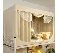 All-In-One Single Bed Top Bunk Bed Canopy Retractable Ruggedized Bracket Bunk Bed Curtains Push-Pull Opening Loft Bed Curtains Family Caravan(4 sides,SINGLE_BEIGE)