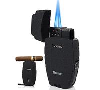 All-in-One Torch Cigar Lighter with Adjustable Jet Dual-Flame, Built-in Cigar Punch/Holder, Honorable Gift for Men, Birthday, Windproof Refillable Butane Cool Lighters for Smoking, Candles
