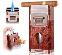 All-in-One Torch Lighter with Built-in Cigar Cutter, Holder, Dual Windproof Jet Flame, Butane Lighter with Gift Box, Cool Lighters for Candle, Smoking, Outdoor Accessories