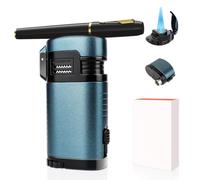 All-in-one Torch Lighter with Punch, Holder, Triple Windproof Jet Flame, Refillable Butane Torch Lighter with Gift Box for Men, Cool Lighters for Candle, Outdoor, Travel Use