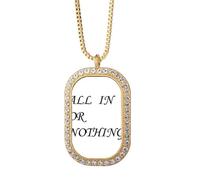 All In Or Nothing Quotes Art Deco Fashion Necklace Pendant Diamond Crystal Golden Jewelry