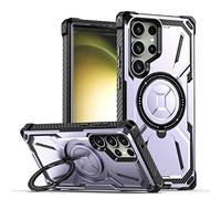 All-inclusive Mobile Phone Case for Samsung Galaxy S24/S24 Plus/S24 Ultra, Gold Armor Magnetic Invisible Stand Anti-fall Protective Cover,S24,Purple