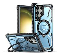 All-inclusive Mobile Phone Case for Samsung Galaxy S24/S24 Plus/S24 Ultra, Gold Armor Magnetic Invisible Stand Anti-fall Protective Cover, S24Ultra,Blue