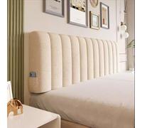 All-Inclusive Teddy Velvet Headboard Protector Cover,Reading Cushion Bed,Headboard Wrap Slipcover With Pockets Headboard Cover For Single/Double/King/Super King Size Bed(160*60CM,Milk tea color)
